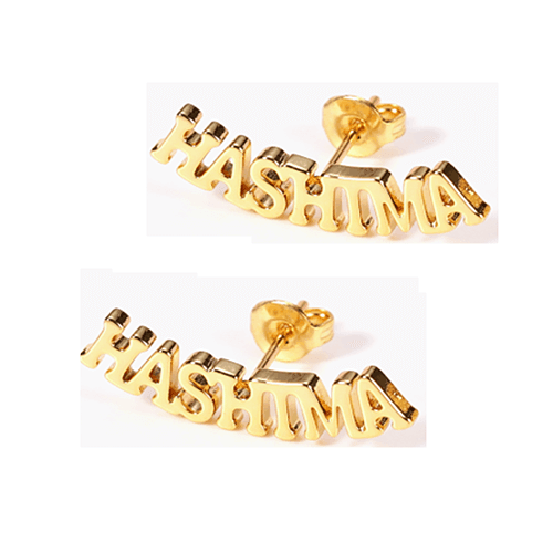 Custom word jewelry and accessories wholesale manufacturers personalized block letter name earrings studs rhinestone suppliers